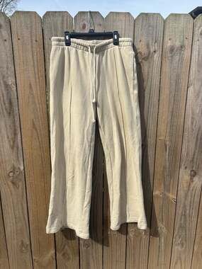 Aerie Wide Leg Pintuck Sweatpants with Side Slit in Oatmeal